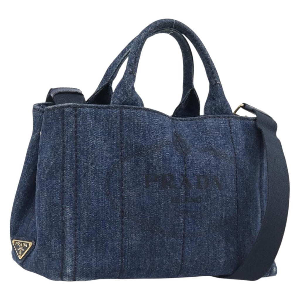 PRADA Canapa Hand Bag Denim 2way Blue Gold Auth 209488V
