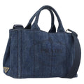 PRADA Canapa Hand Bag Denim 2way Blue Gold Auth 209488V