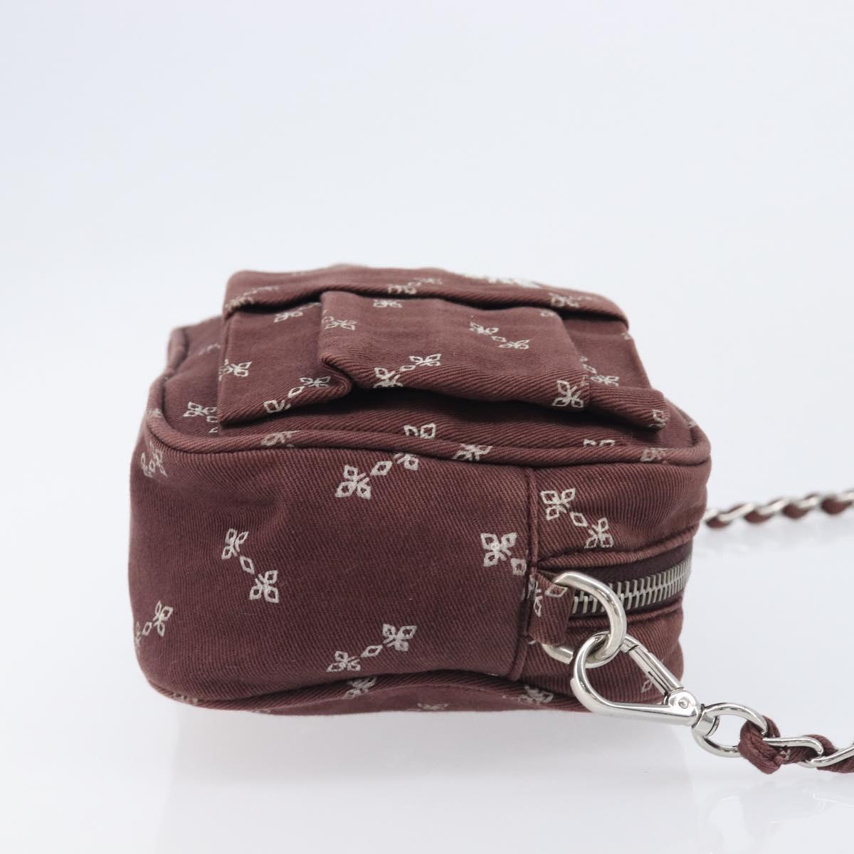 PRADA Chain Shoulder Bag Canvas Brown Silver Auth 209497A