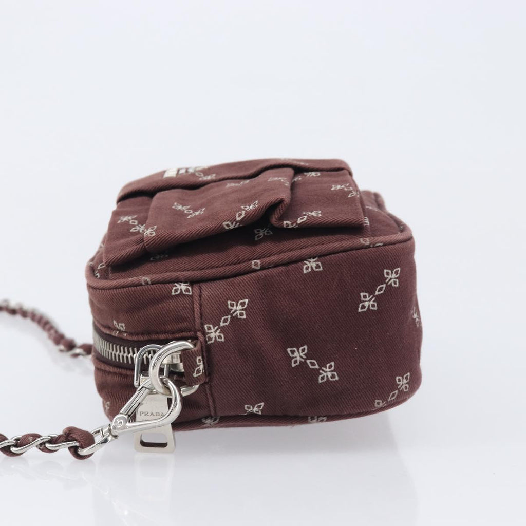 PRADA Chain Shoulder Bag Canvas Brown Silver Auth 209497A