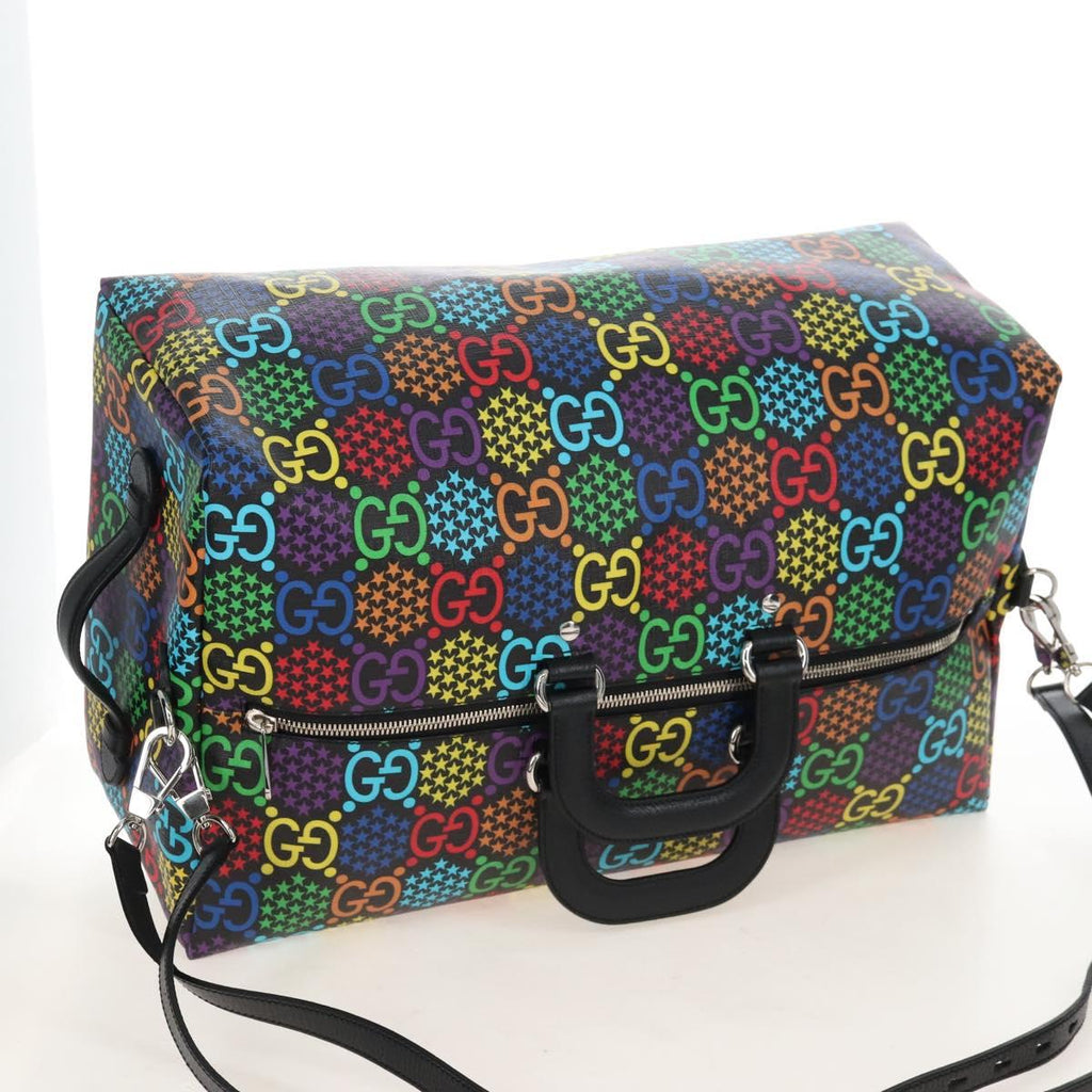 GUCCI GG Psychedelic Boston Bag PVC 2way Multicolor Silver 602619 Auth 209553M