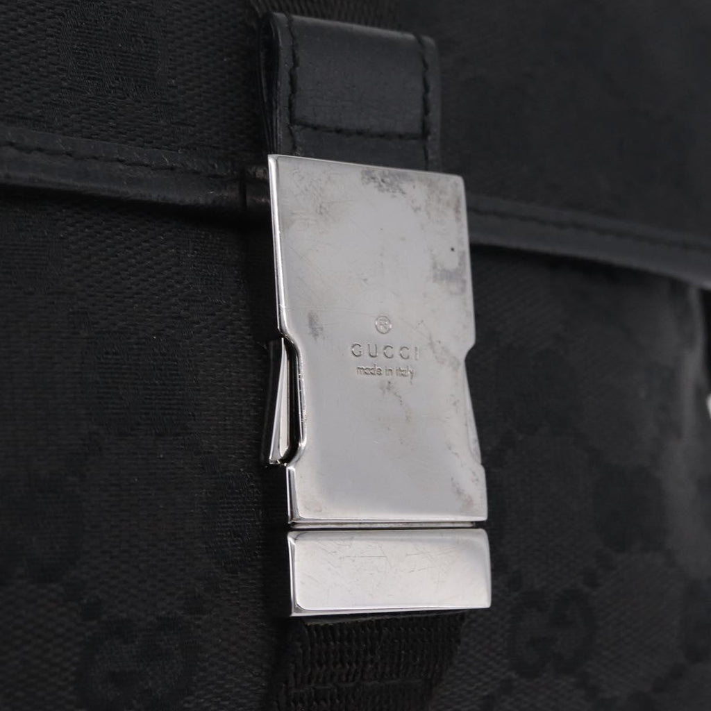 GUCCI GG Canvas Waist Bag Black Silver 131236 Auth 209592A