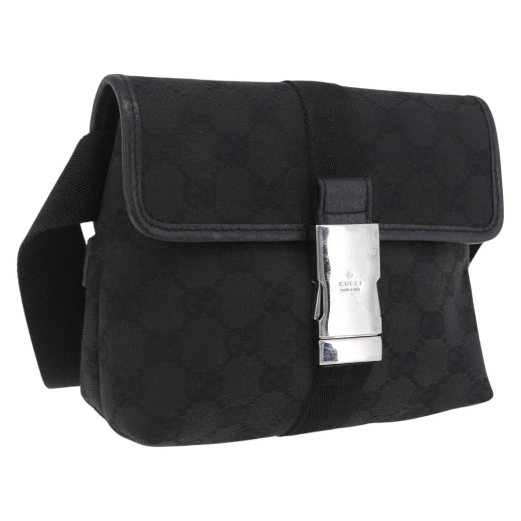 GUCCI GG Canvas Waist Bag Black Silver 131236 Auth 209592A