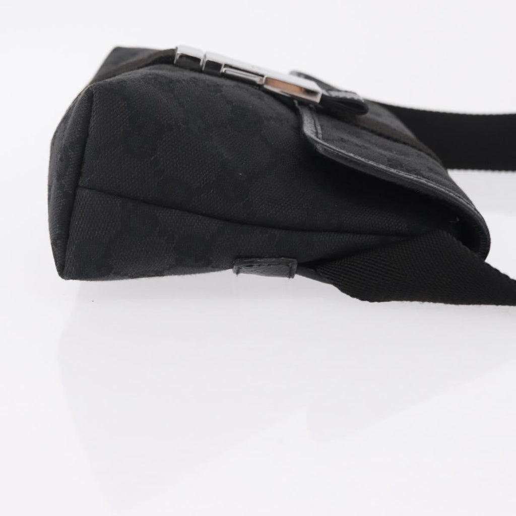 GUCCI GG Canvas Waist Bag Black Silver 131236 Auth 209592A