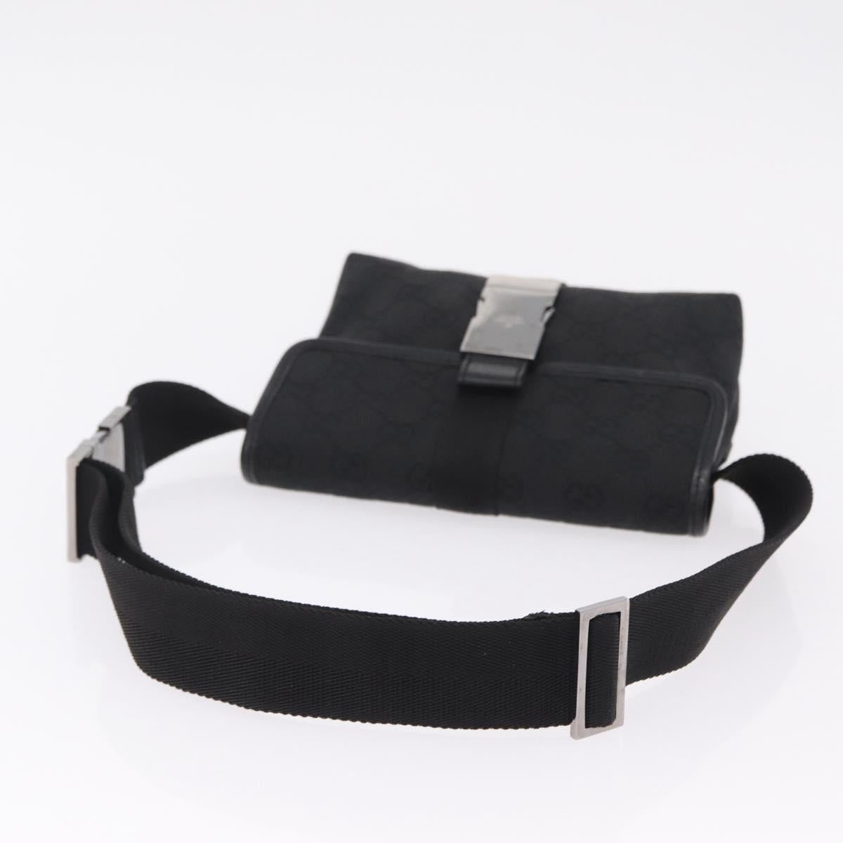 GUCCI GG Canvas Waist Bag Black Silver 131236 Auth 209592A