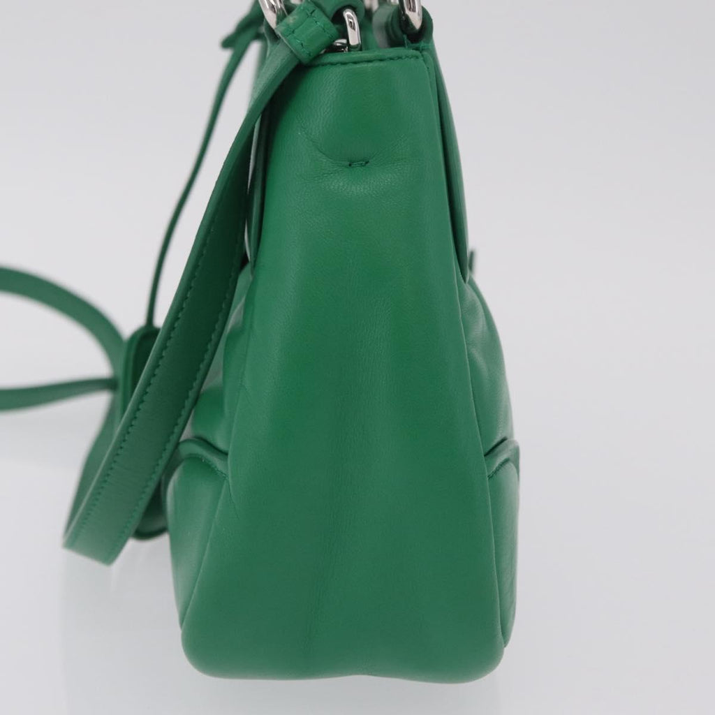 PRADA Hand Bag Leather 2way Green Silver Auth 209613SAM