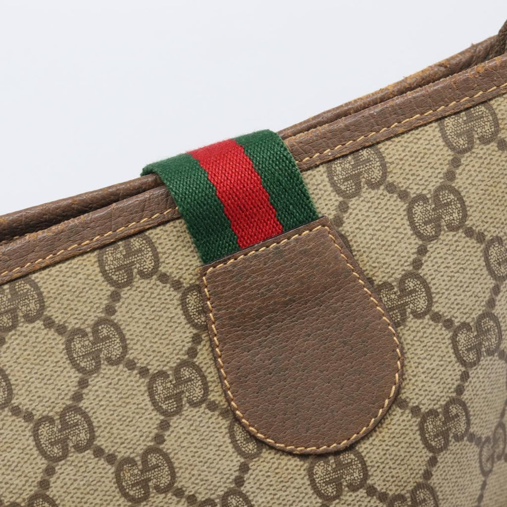 GUCCI GG Supreme Web Sherry Line Tote Bag PVC Beige 002 983 0163 Auth 209738