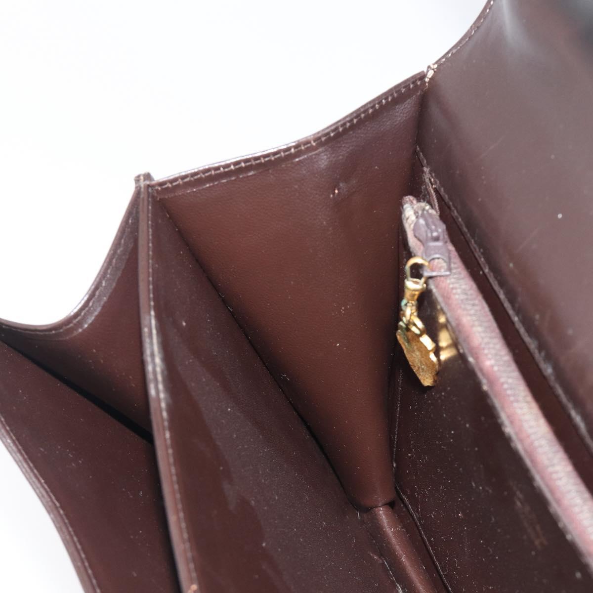 GUCCI Shoulder Bag Leather Brown Gold Auth 209924