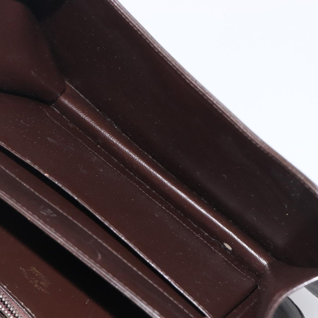 GUCCI Shoulder Bag Leather Brown Gold Auth 209924