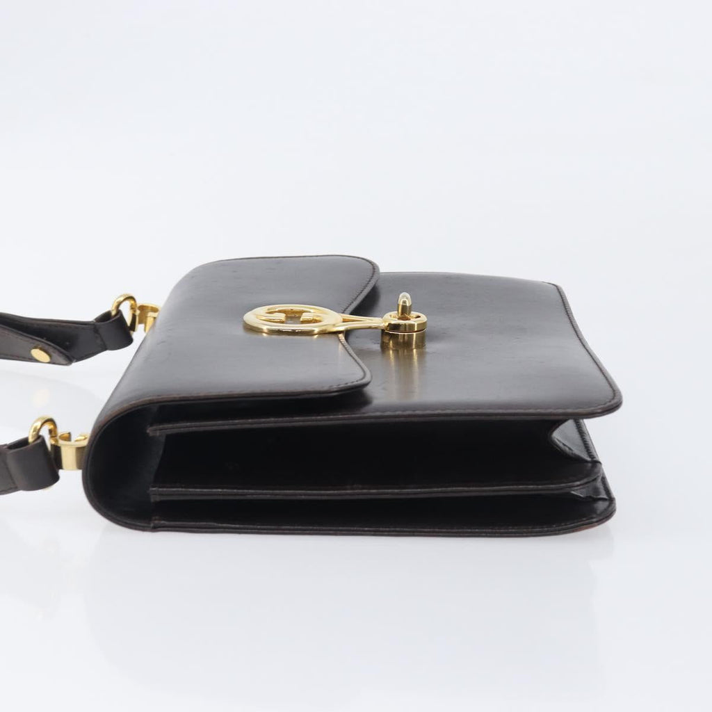 GUCCI Shoulder Bag Leather Brown Gold Auth 209924