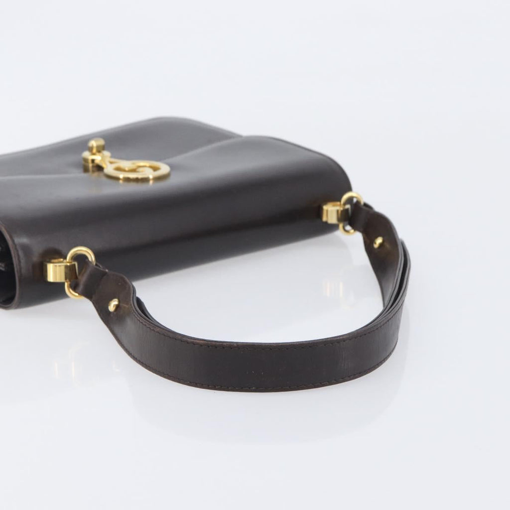 GUCCI Shoulder Bag Leather Brown Gold Auth 209924
