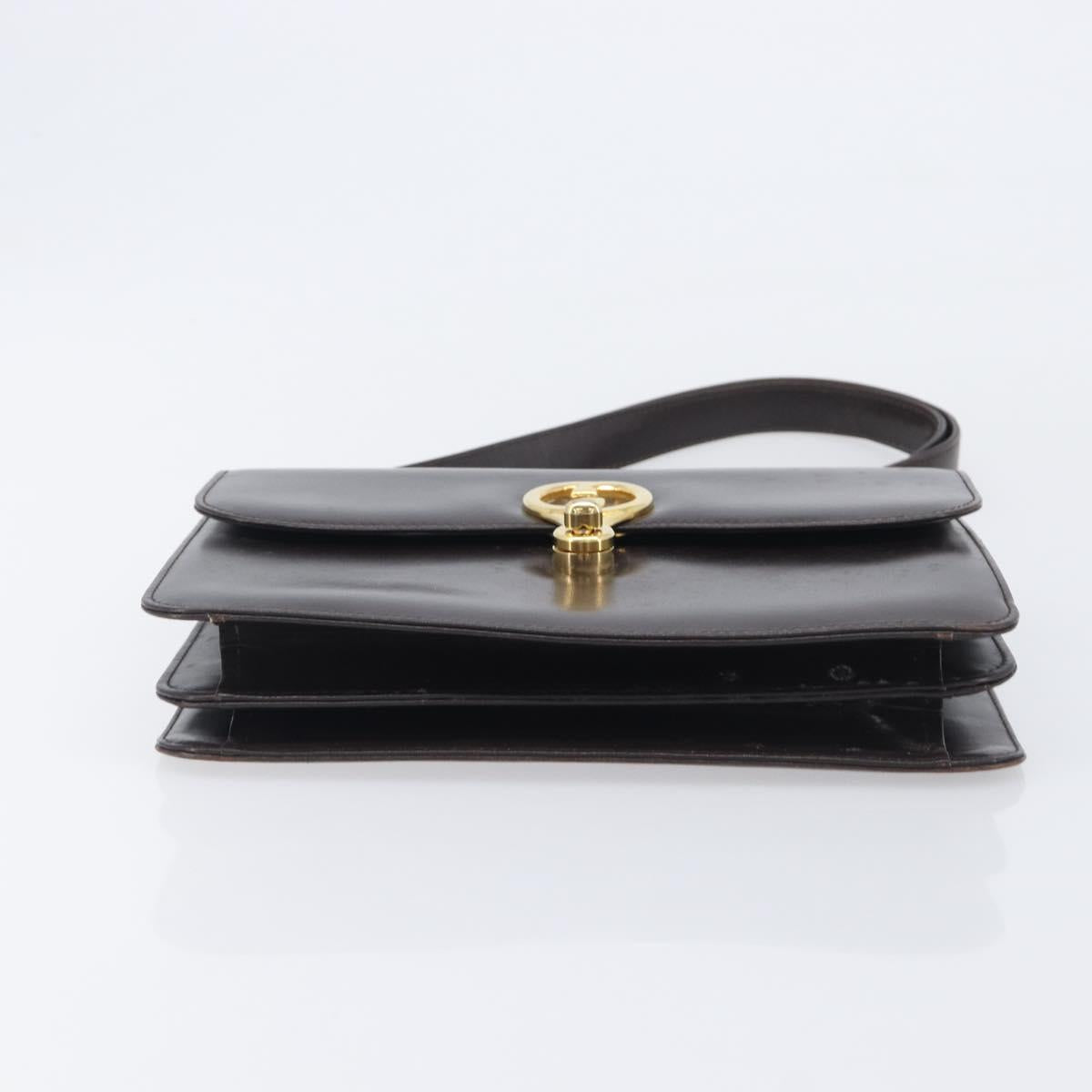 GUCCI Shoulder Bag Leather Brown Gold Auth 209924