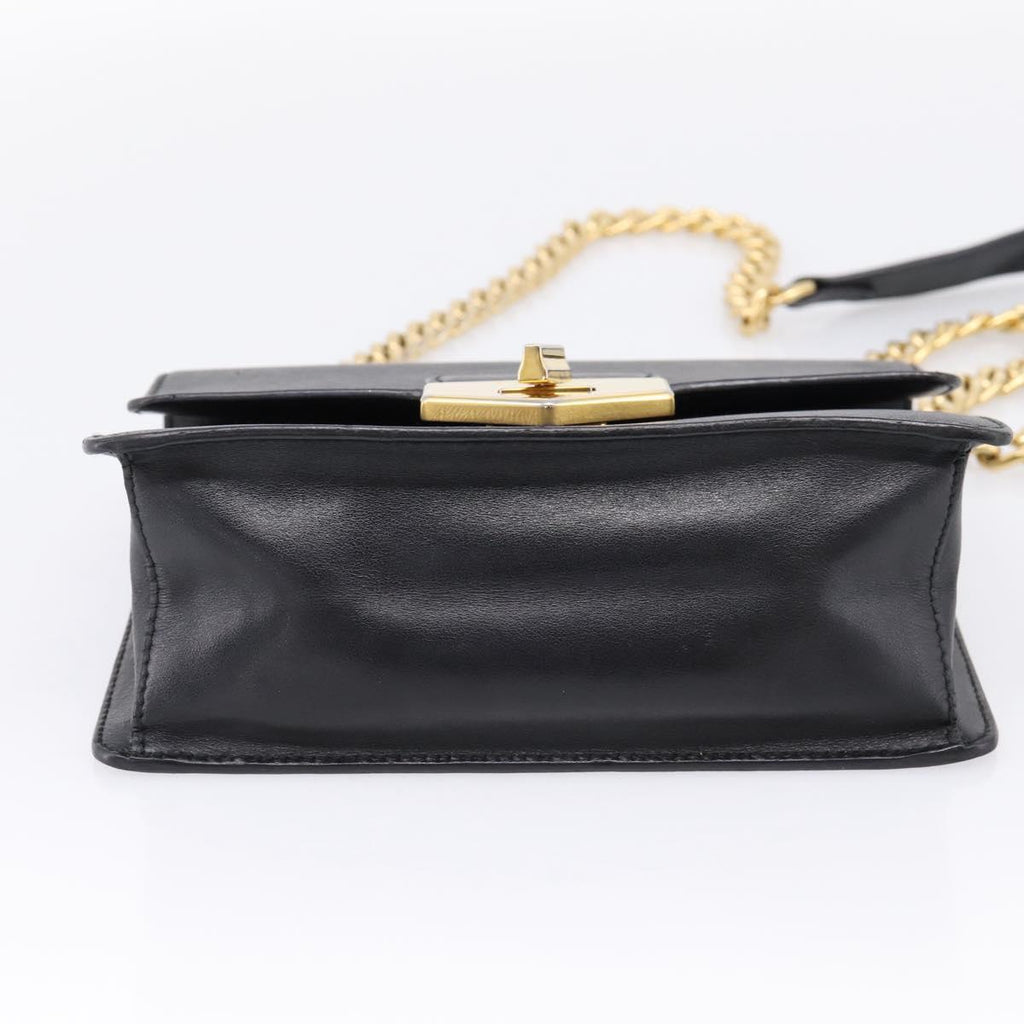 PRADA Chain Shoulder Bag Safiano Leather Black Gold Auth 209945V