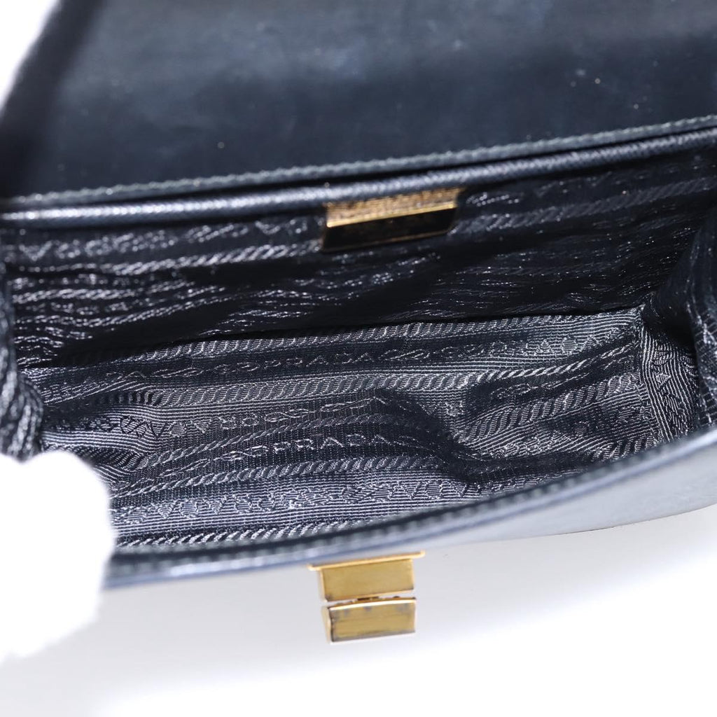 PRADA Chain Shoulder Bag Safiano Leather Black Gold Auth 209945V