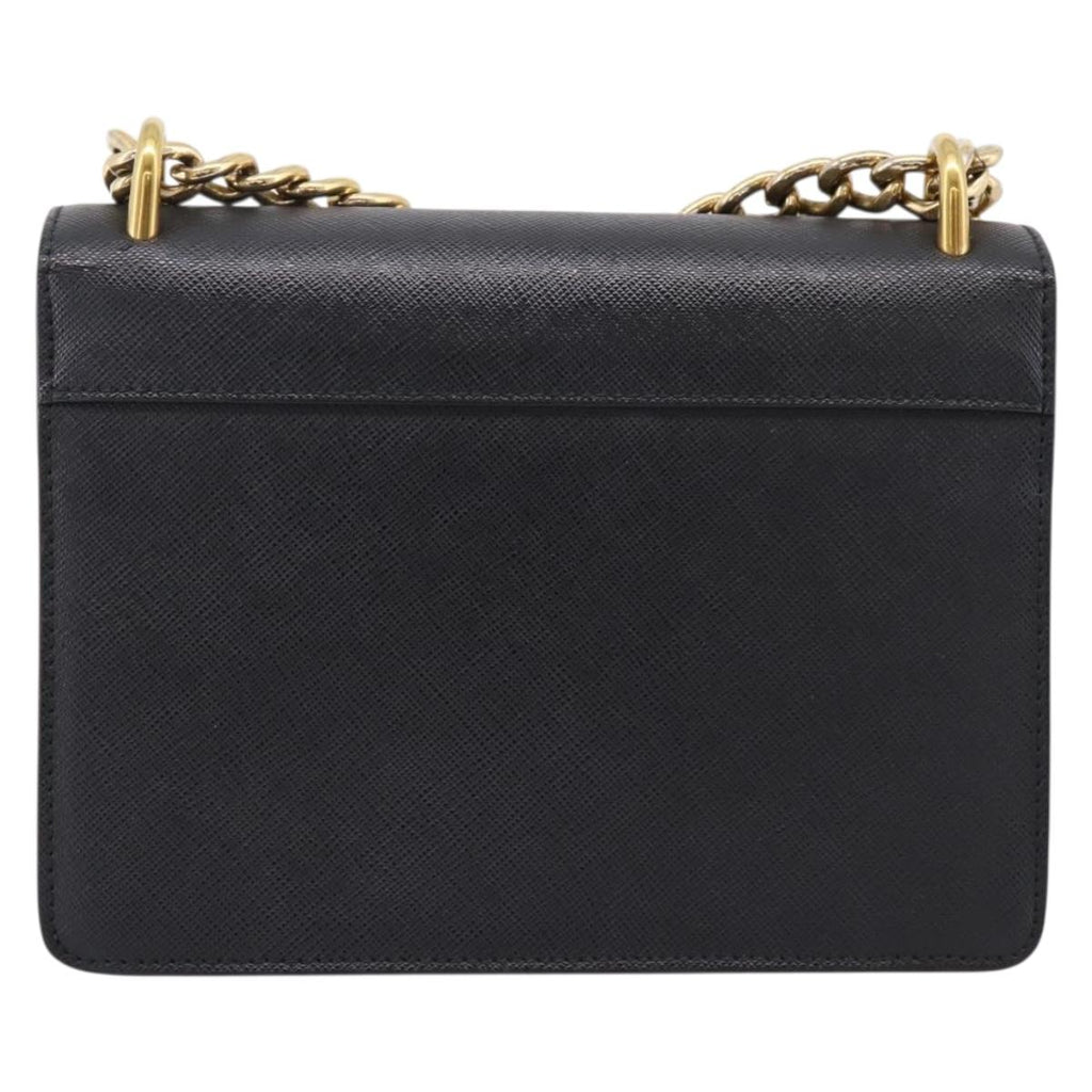 PRADA Chain Shoulder Bag Safiano Leather Black Gold Auth 209945V