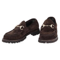 GUCCI Horsebit Loafers Suede 23.5 cm Brown Gold Auth 209950V