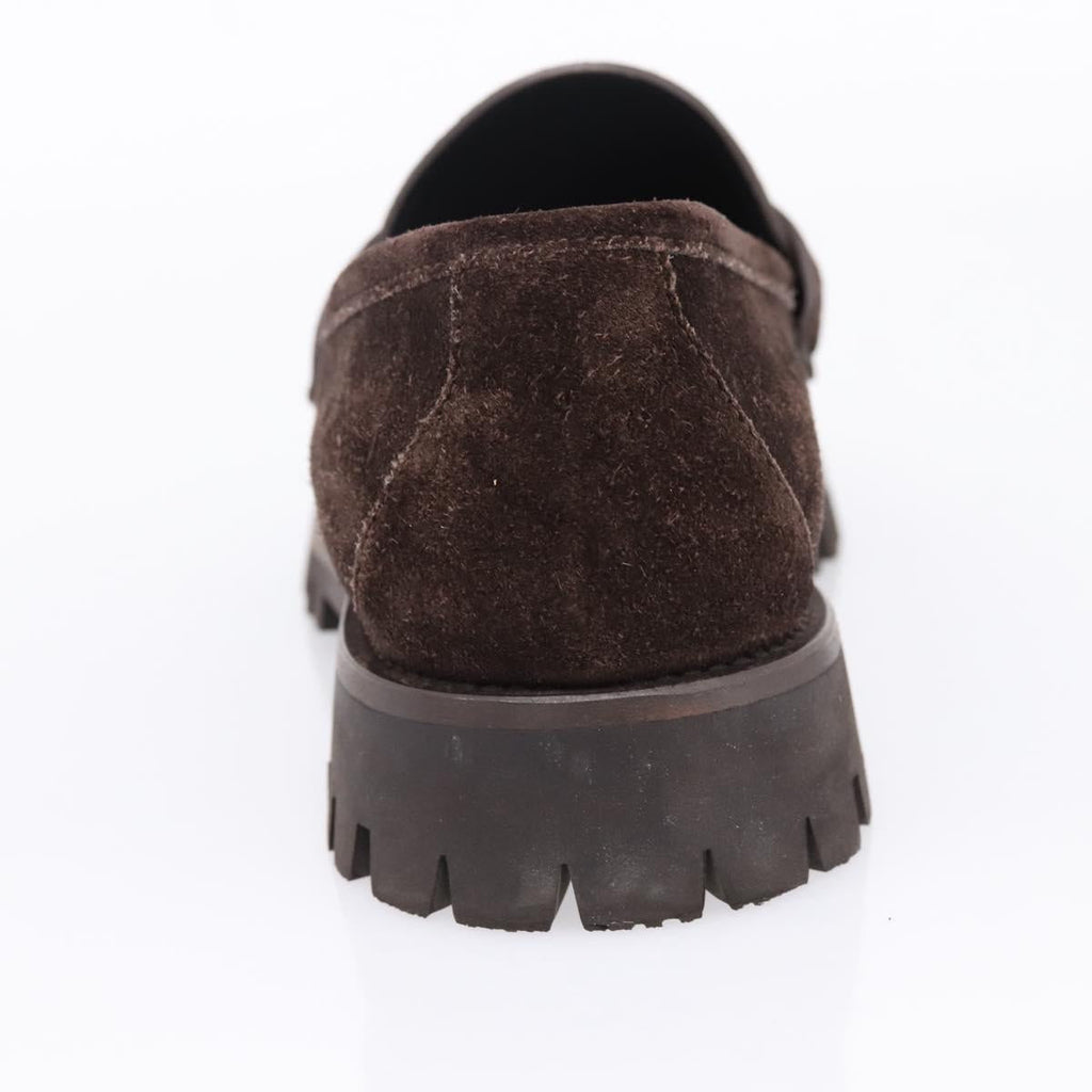 GUCCI Horsebit Loafers Suede 23.5 cm Brown Gold Auth 209950V