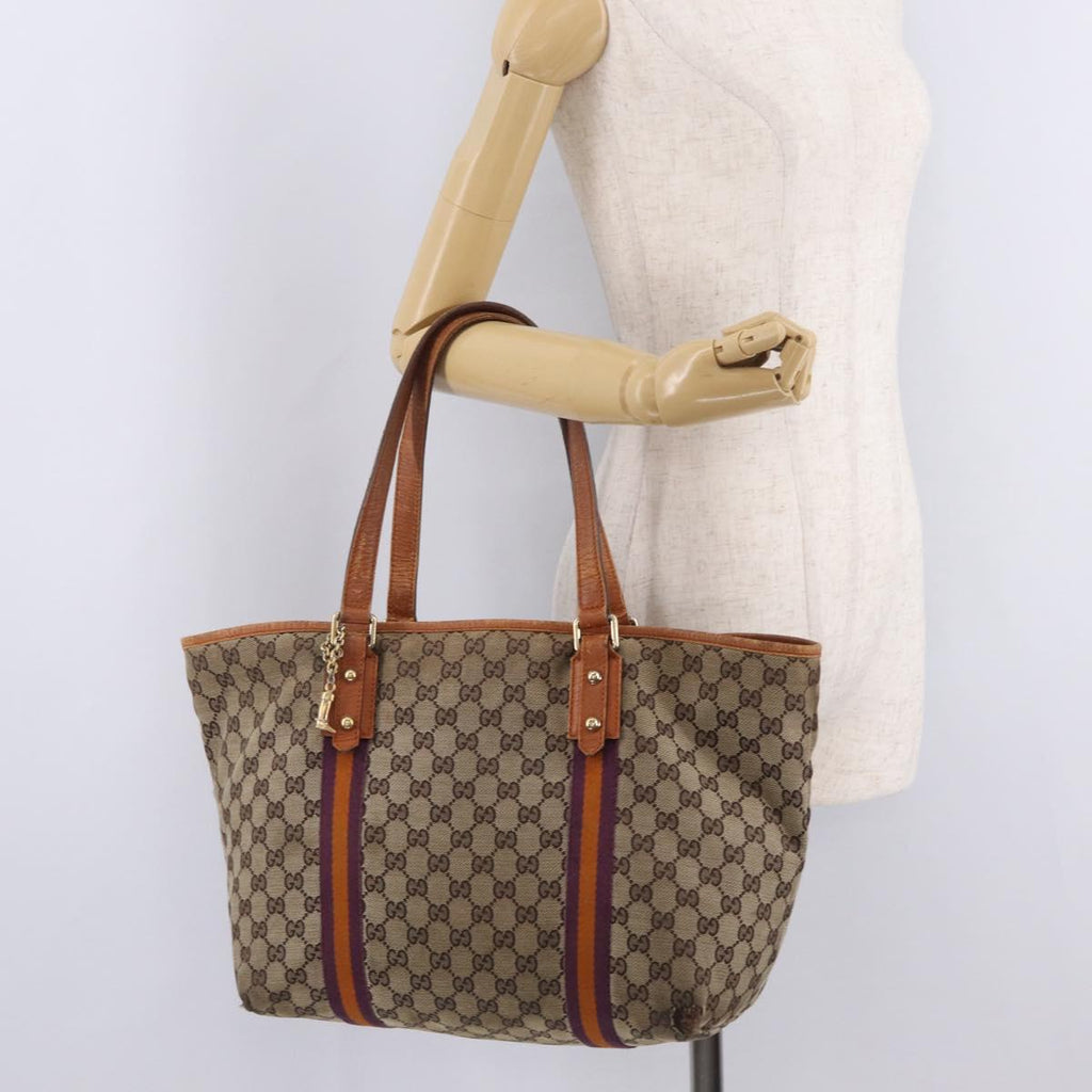 GUCCI GG Canvas Sherry Line Tote Bag Beige Gold 139260 Auth 210127