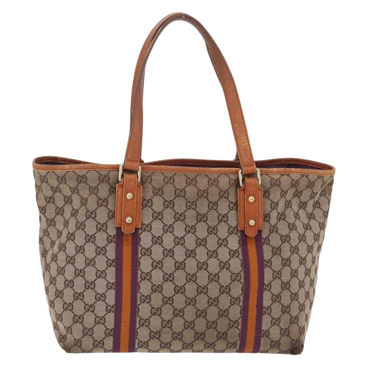 GUCCI GG Canvas Sherry Line Tote Bag Beige Gold 139260 Auth 210127