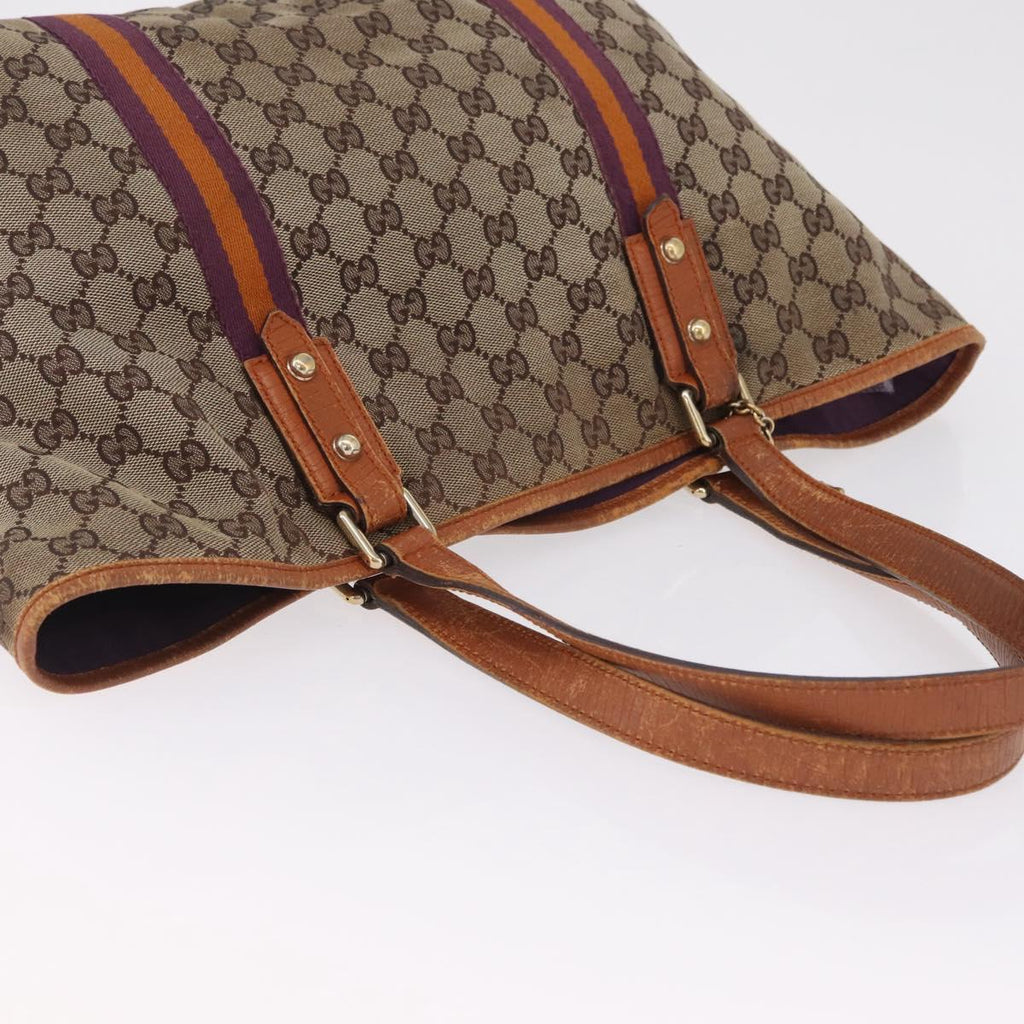 GUCCI GG Canvas Sherry Line Tote Bag Beige Gold 139260 Auth 210127