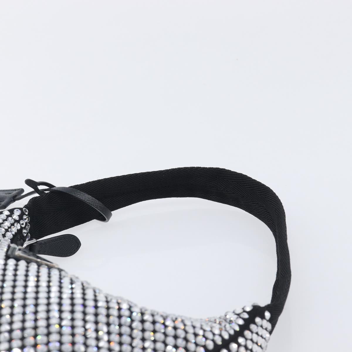 PRADA Hand Pouch Satin Black Silver Auth 210197SAM