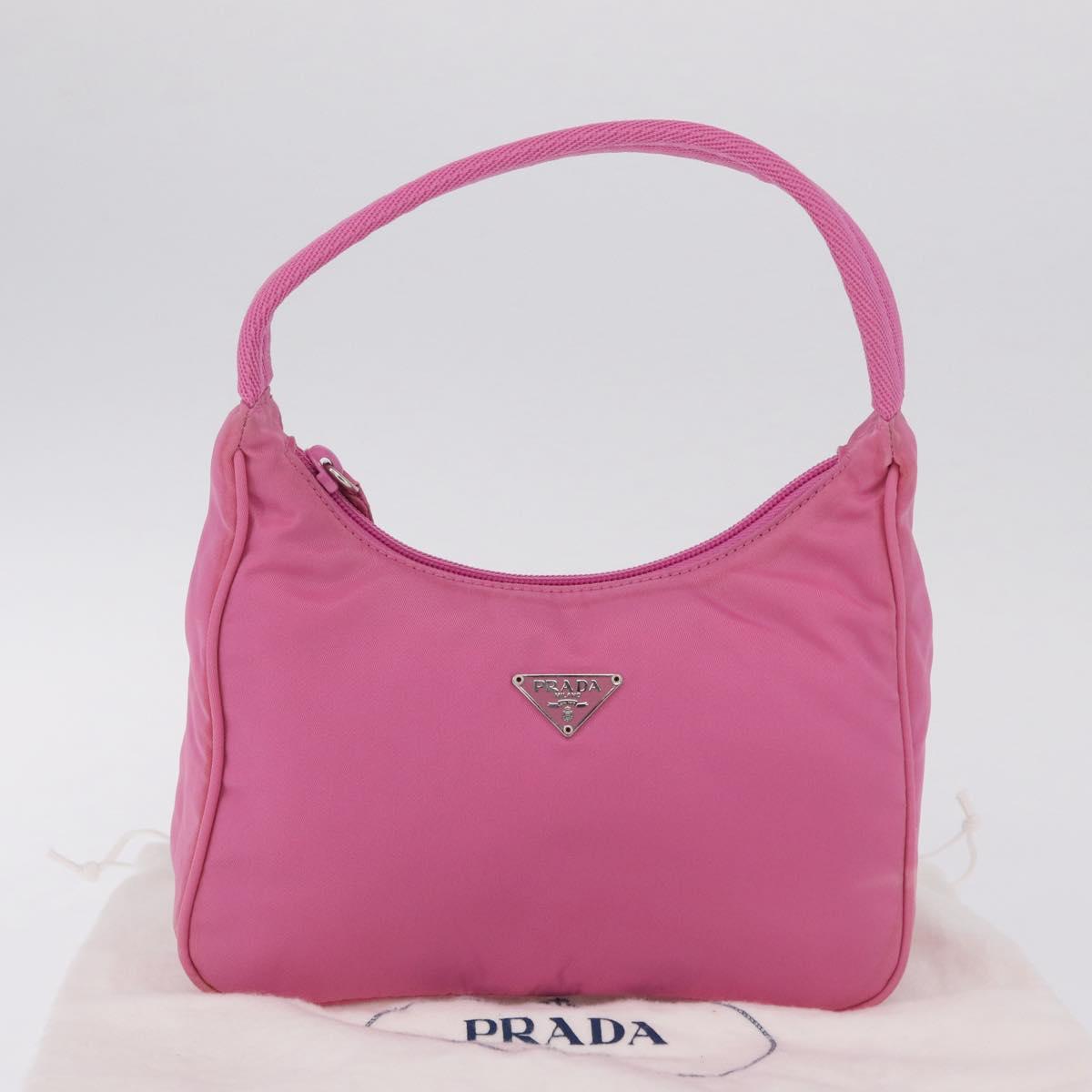 PRADA Hand pouch Hand Bag Nylon Pink Silver Auth 210315A