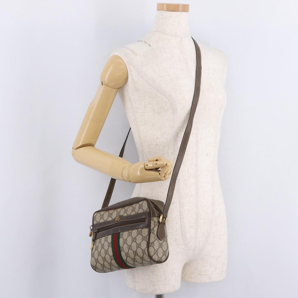 GUCCI GG Supreme Web Sherry Line Bag PVC Beige Gold 904 02 004 Auth 210601