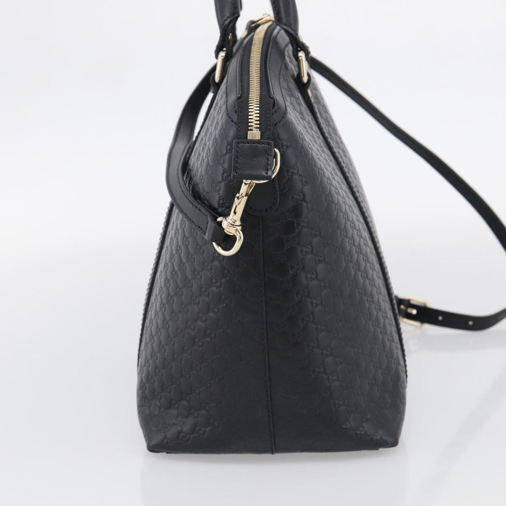 GUCCI Micro GG Canvas Guccissima Bag Leather 2way Black Gold 449657 Auth 210602V