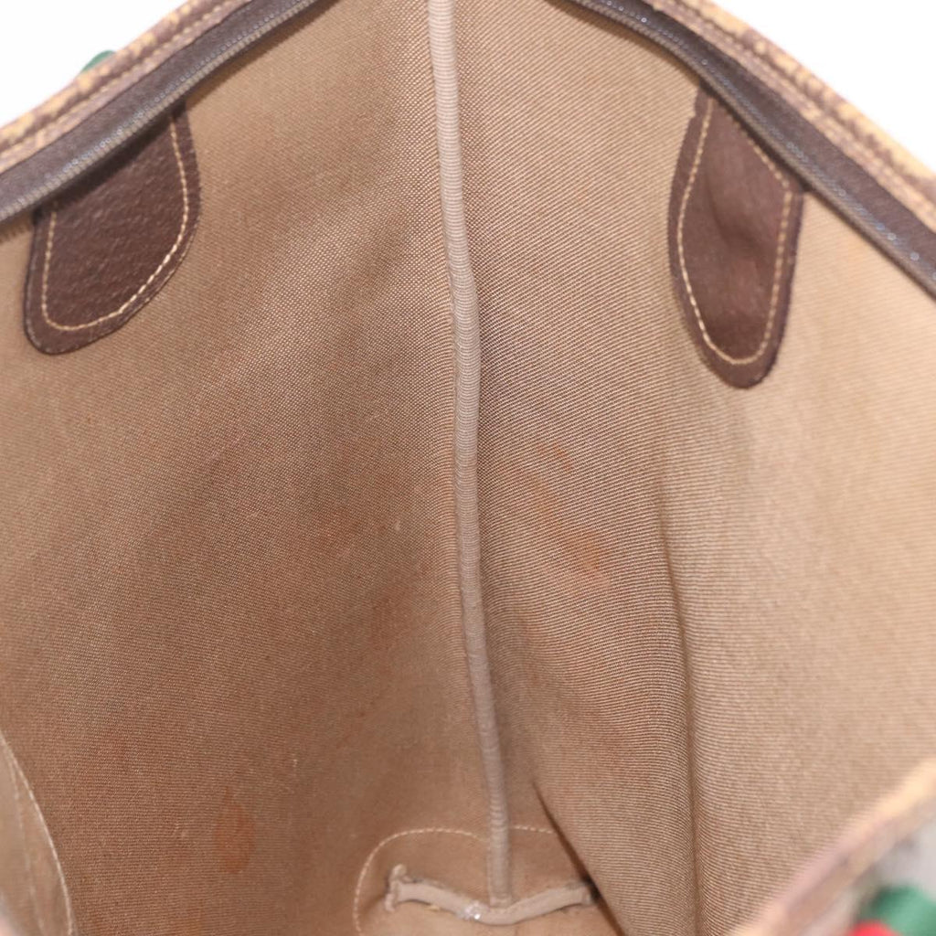 GUCCI GG Supreme Web Sherry Line Tote Bag PVC Beige Gold Auth 210632