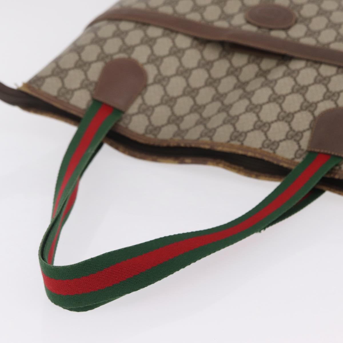 GUCCI GG Supreme Web Sherry Line Tote Bag PVC Beige Gold Auth 210632
