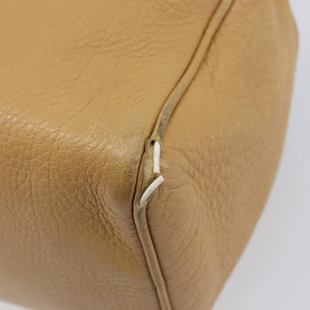 PRADA Hand Bag Leather Beige Gold Auth 210708