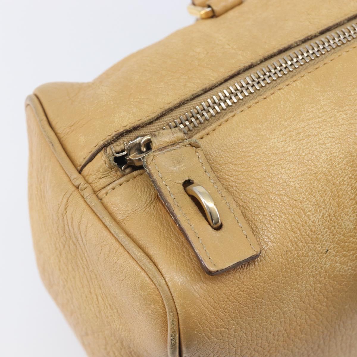 PRADA Hand Bag Leather Beige Gold Auth 210708