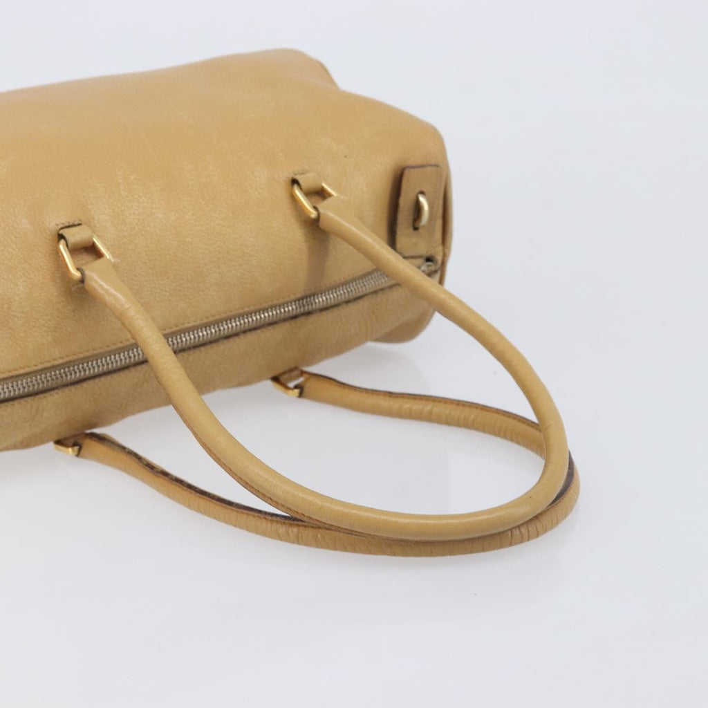 PRADA Hand Bag Leather Beige Gold Auth 210708