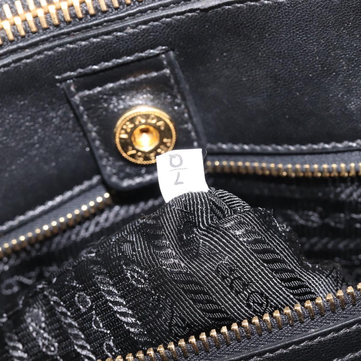 PRADA Gathered Hand Bag Leather Black Gold Auth 210740V