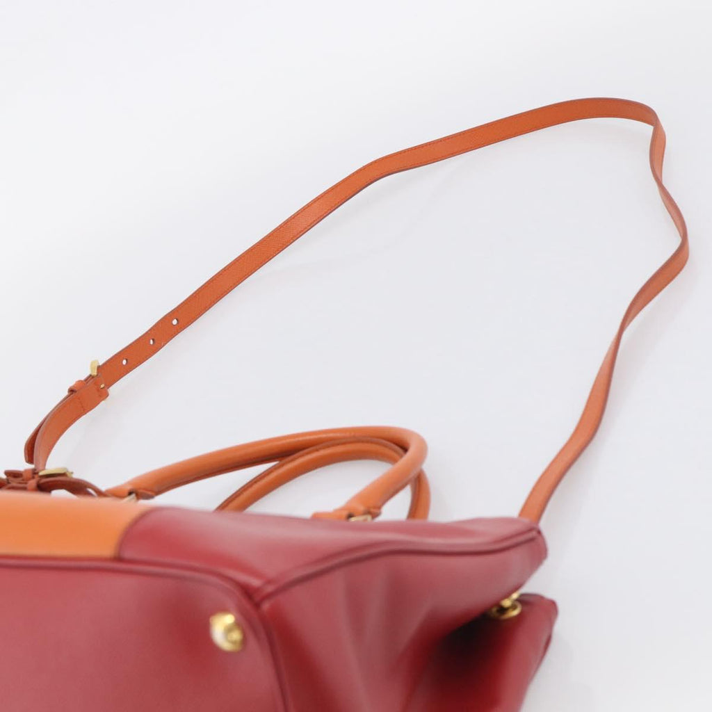 PRADA Galleria Hand Bag Saffiano 2way Orange Gold Auth 210749V