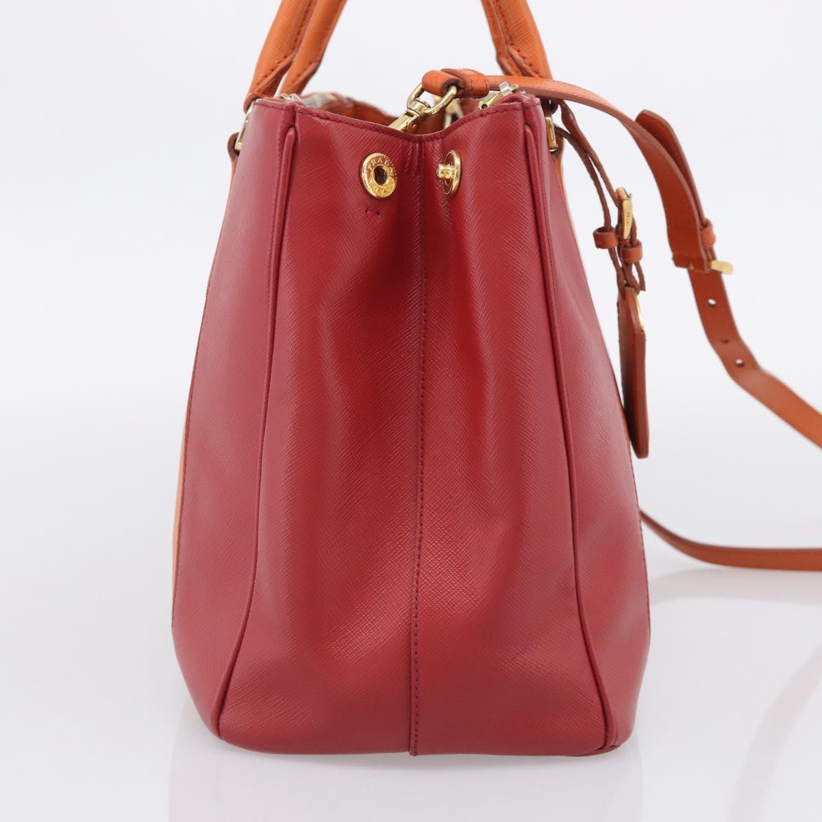 PRADA Galleria Hand Bag Saffiano 2way Orange Gold Auth 210749V
