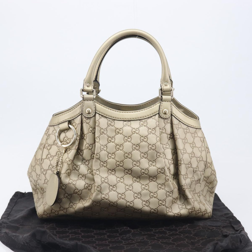 GUCCI GG Canvas Guccissima Sukey Hand Bag Leather Gold 211944 Auth 210784V