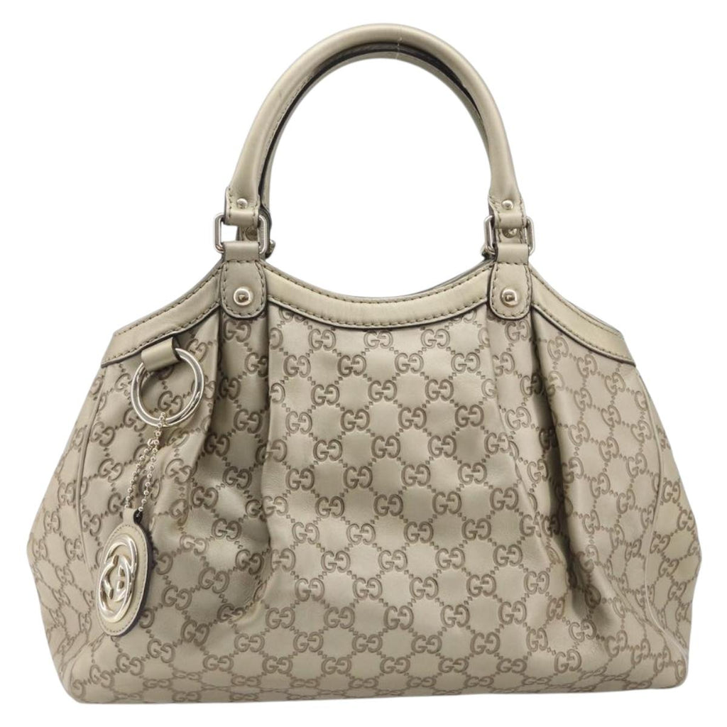 GUCCI GG Canvas Guccissima Sukey Hand Bag Leather Gold 211944 Auth 210784V
