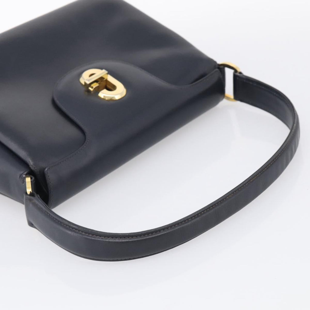 GUCCI Hand Bag Leather Black Gold Tone Auth 211014