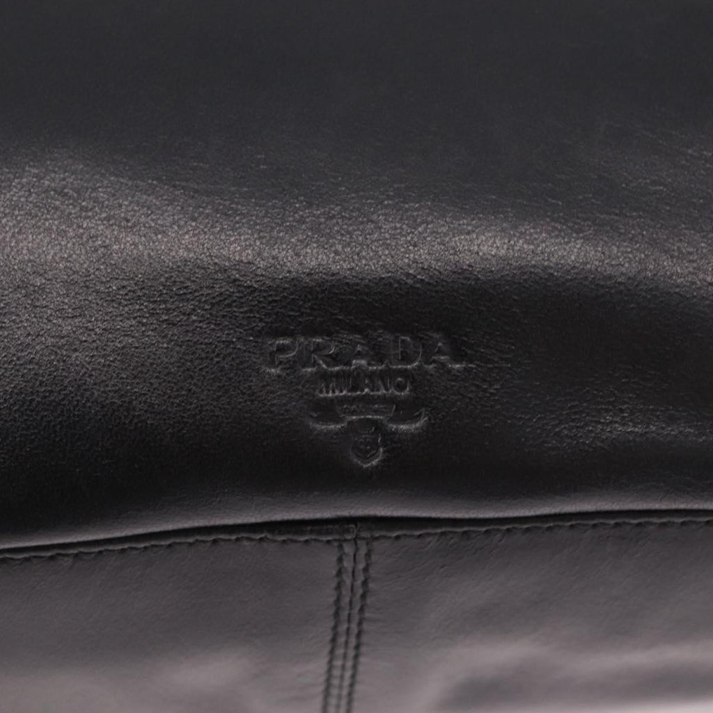 PRADA Chain Shoulder Tote Bag Leather Black Auth 211021A