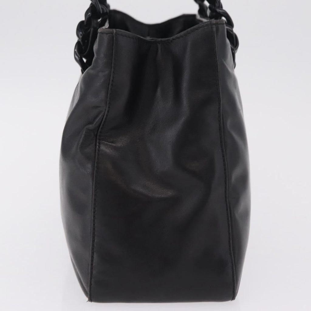PRADA Chain Shoulder Tote Bag Leather Black Auth 211021A