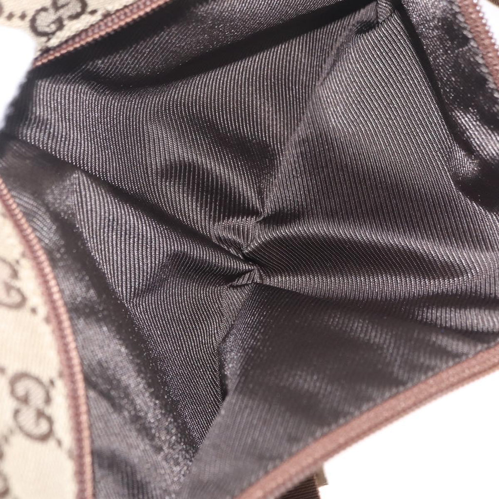 GUCCI GG Canvas Waist Bag Beige Silver 28566 Auth 211883