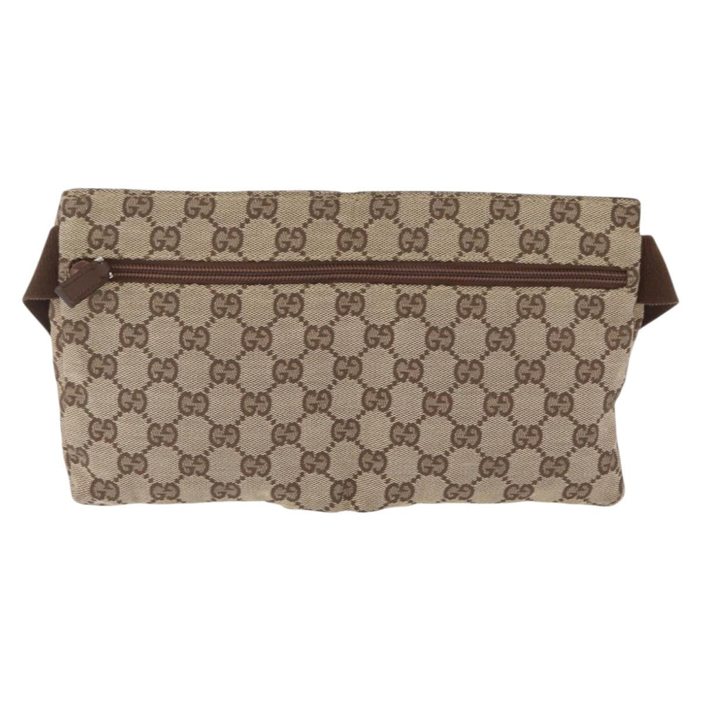 GUCCI GG Canvas Waist Bag Beige Silver 28566 Auth 211883