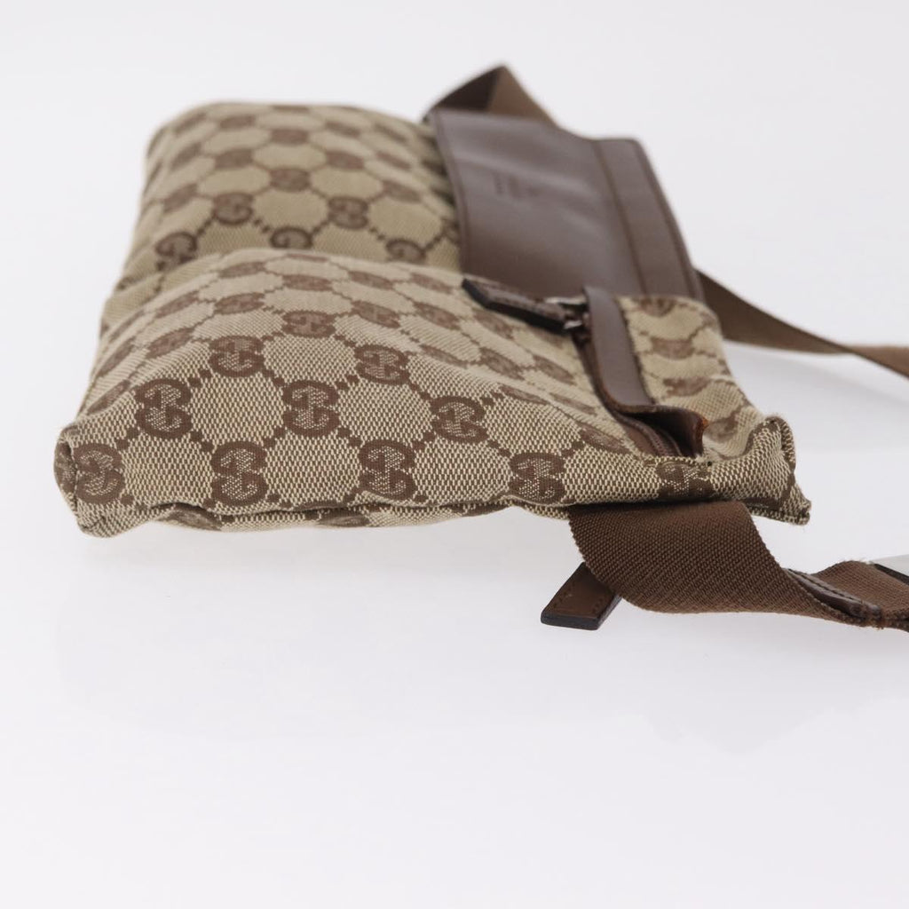 GUCCI GG Canvas Waist Bag Beige Silver 28566 Auth 211883