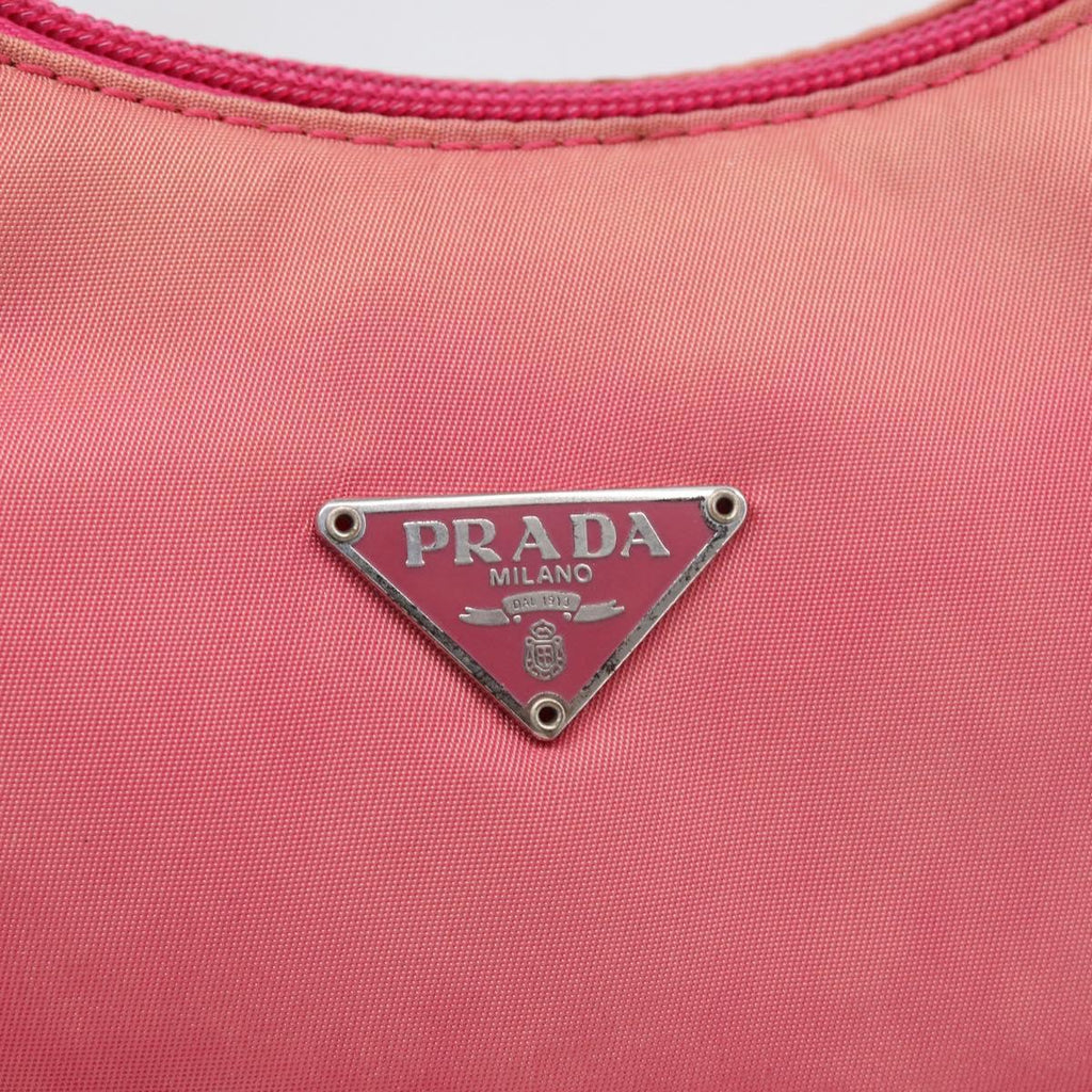 PRADA Hand Pouch Hand Bag Nylon Pink Silver Auth 213002