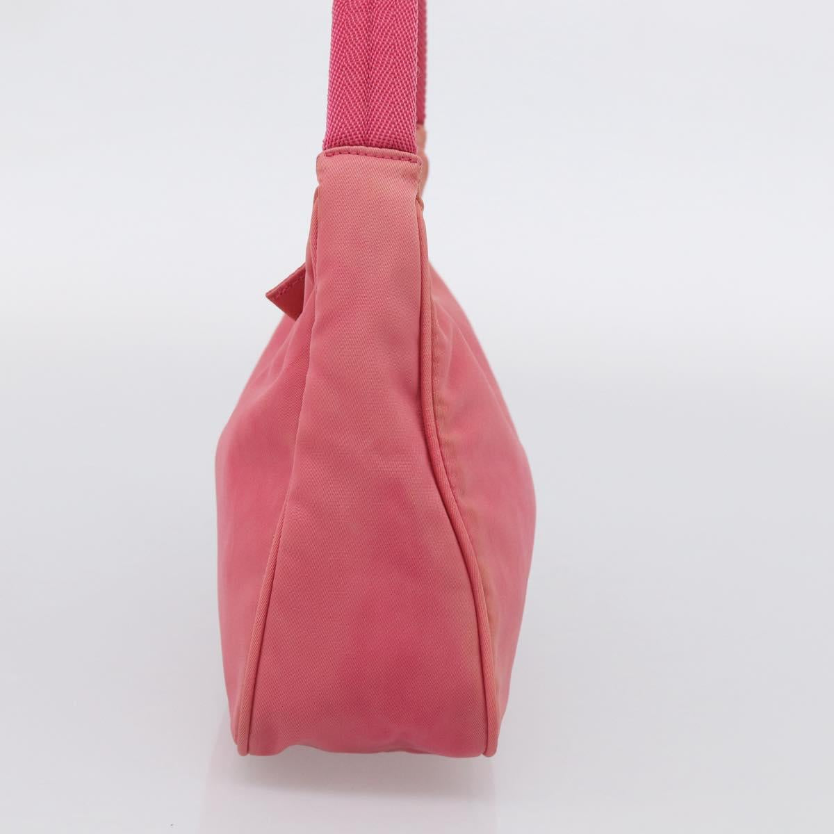 PRADA Hand Pouch Hand Bag Nylon Pink Silver Auth 213002
