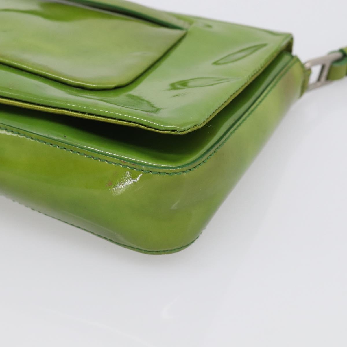 PRADA Shoulder Bag Patent leather Green Silver Auth 213055