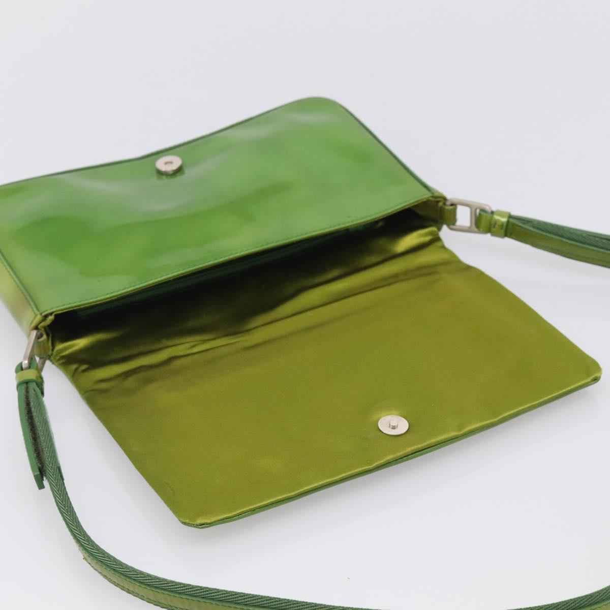 PRADA Shoulder Bag Patent leather Green Silver Auth 213055