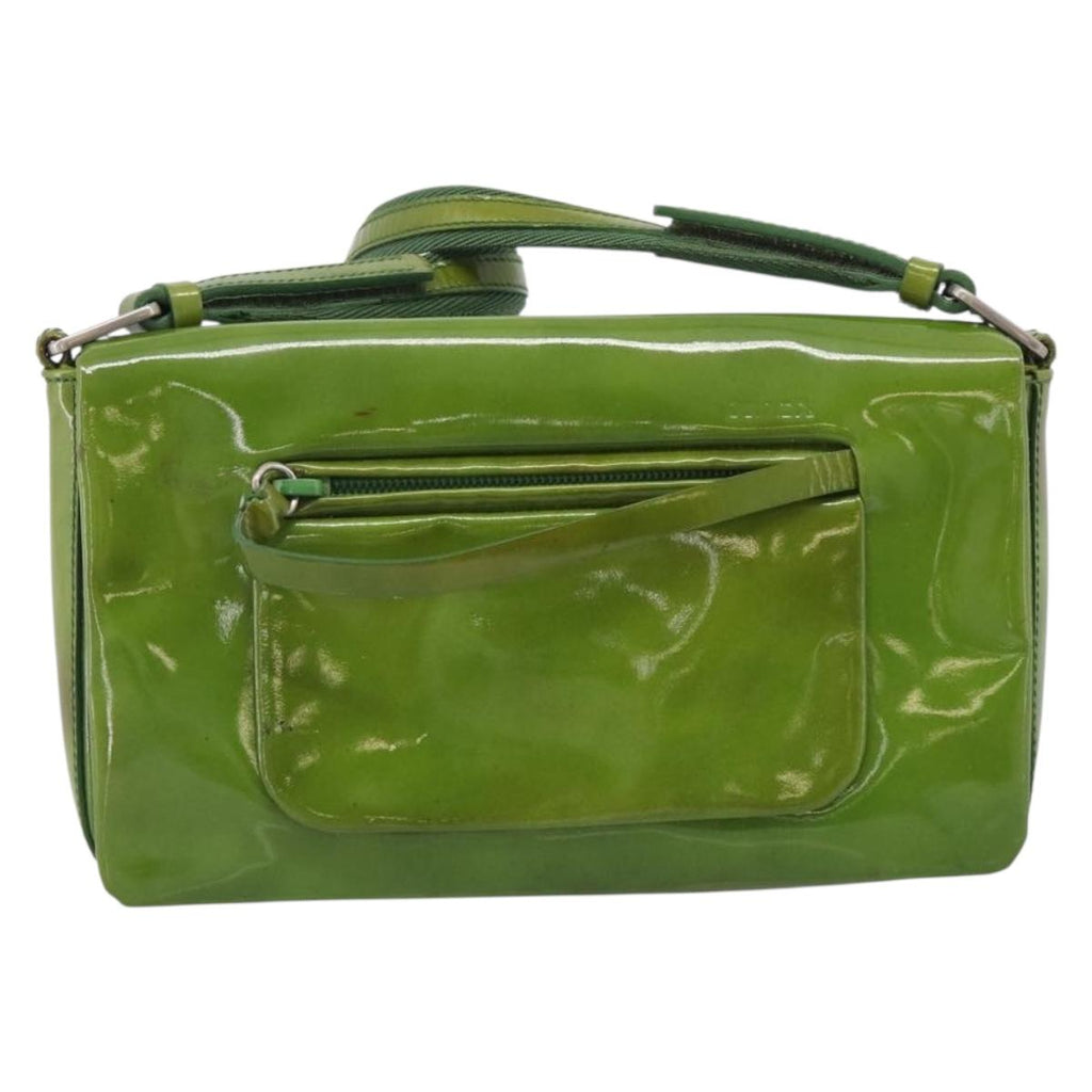 PRADA Shoulder Bag Patent leather Green Silver Auth 213055