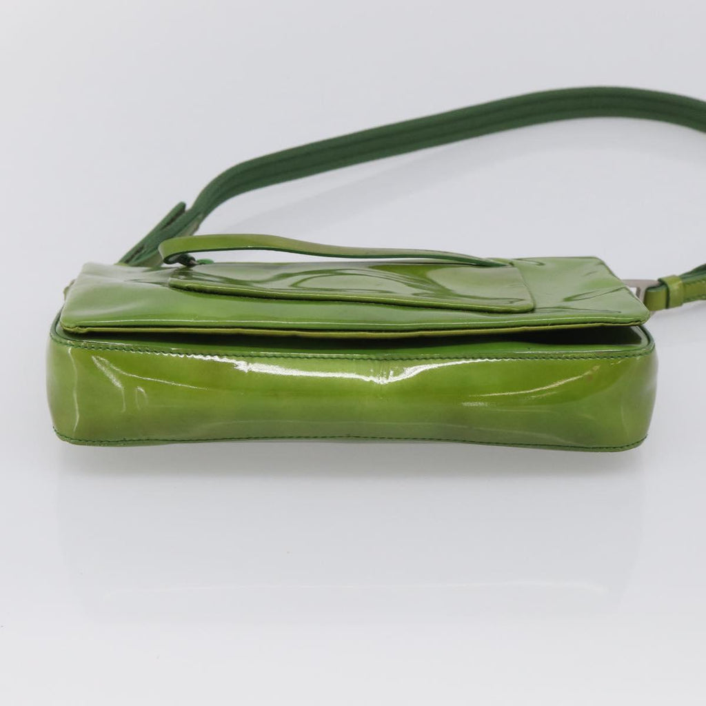 PRADA Shoulder Bag Patent leather Green Silver Auth 213055